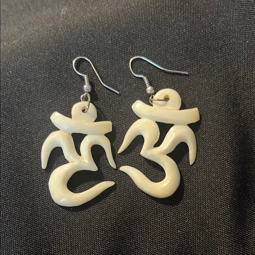 Cream Om Symbol Earrings